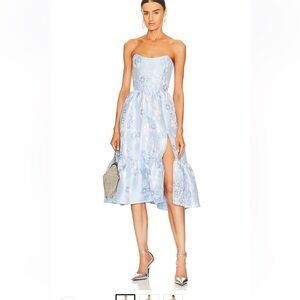NWT V Chapman Virginia Strapless Gown in Chambray Blue Baroque Floral sz 0